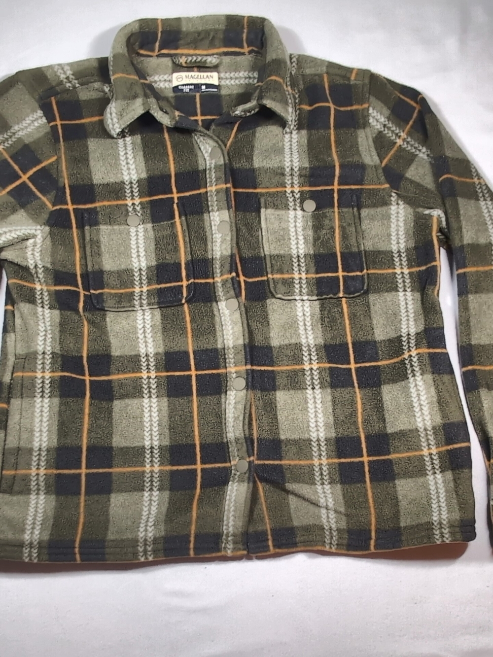Magellan Outdoors Olive & Navy Plaid Snap-Front Fleece Shacket